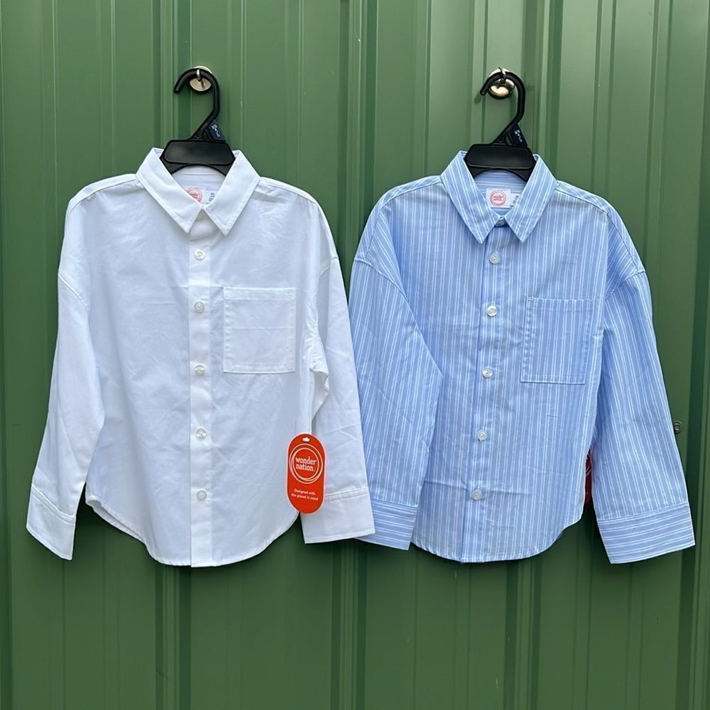 Little Girls Cotton Button-Down Shirts with Long Sleeves 2-Pack Size XS
